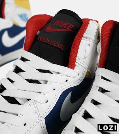 کفش کتانی مردانه و زنانه ساق‌دار سفید آبی زرد NIKE jordan 1