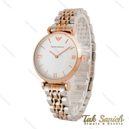ساعت امپریو آرمانی زنانه دورنگ رزگلد صفحه سفید Armani-4799-L