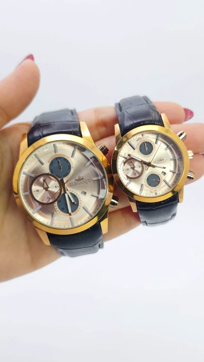 ساعت مچی ست مردانه و زنانه الگانس Elegance با بند چرم و سبک 3موتوره