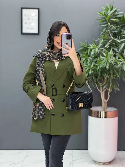 مانتو لینن شش دکمه کمربندی