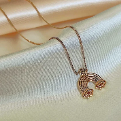 گردنبند ظریف زنانه طرح رنگین کمان طلایی (Gold Plated) - نماد امید و شانس