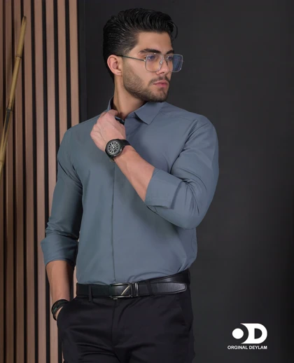 پیراهن دوشین اسپرت-مجلسی مردانه رنگ سبز کبریتی یقه خرگوشی snt کراوات خور