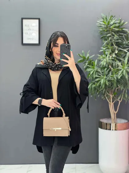 مانتو لینن جلو پیله آستین گت