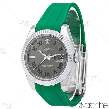ساعت رولکس دیت جاست 2 ویمبلدون مردانه قاب سیلور بند رابر سبز 106611