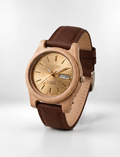 ساعت مچی چوبی مردانه مدل هور صفحه طلایی
