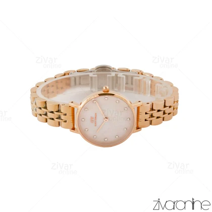 ساعت دنیل ولینگتون زنانه رزگلد صفحه صورتی ایندکس نگین‌دار 105444