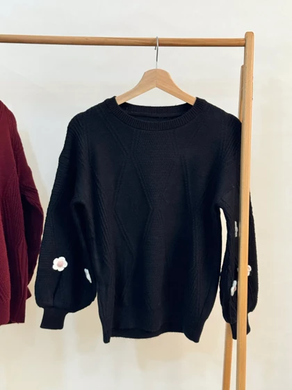 بافت آستین پفی گل سفید