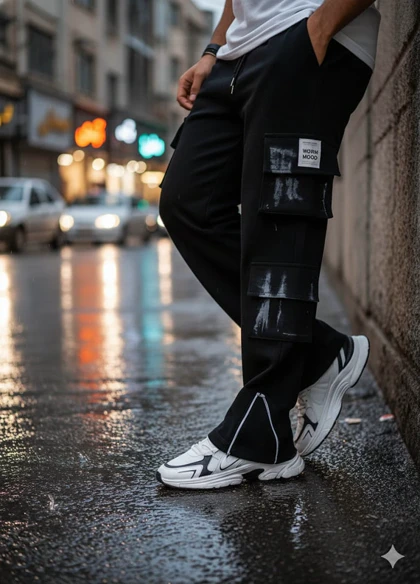 شلوار کارگو شش جیب پایین زیپ مدل sami-مشکی