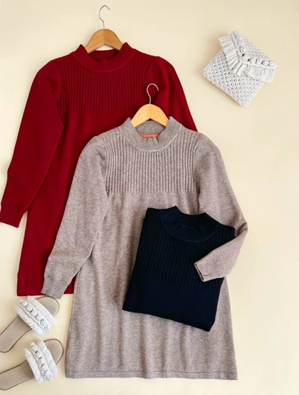 پیراهن بافت آستر مخمل کد 2400