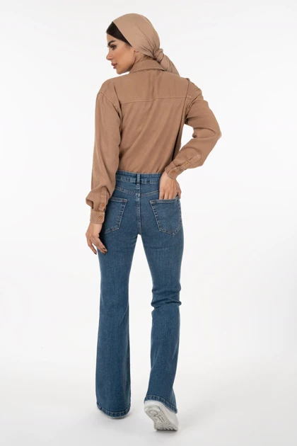 شلوار جین زنانه بوت‌کات فلکس(کشی) آبی وسط رویال جین Royal Jeans