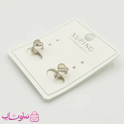 گوشواره حلقه‌ای ریز ژوپینگ قلبی سیلور
