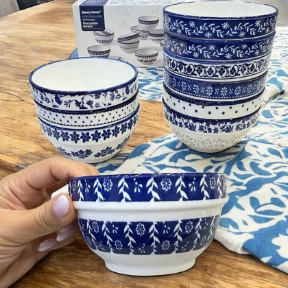 پیاله‌های آبی ده عددی دنی هوم مدل گل آبی میکس / BA61