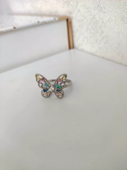 انگشتر پروانه نگین‌دار استیل