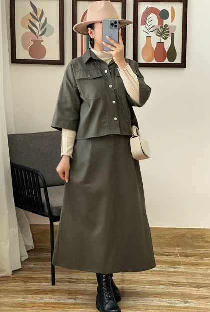 ست کت و دامن کتان کد 3244