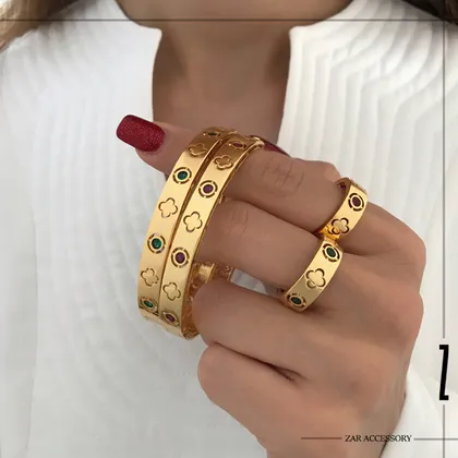 دستبند ونکلیف نگین رنگی