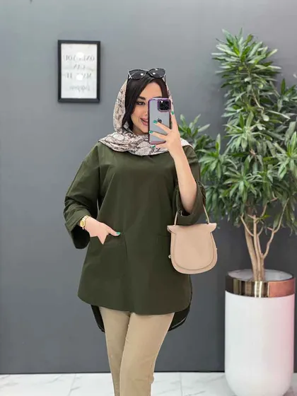 مانتو جلو بسته جیب برش‌دار
