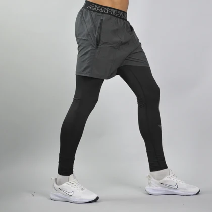 شلوارک و لگ سرهمی ورزشی مردانه آندر آرمور مدل Heat Gear-187230 طوسی تیره