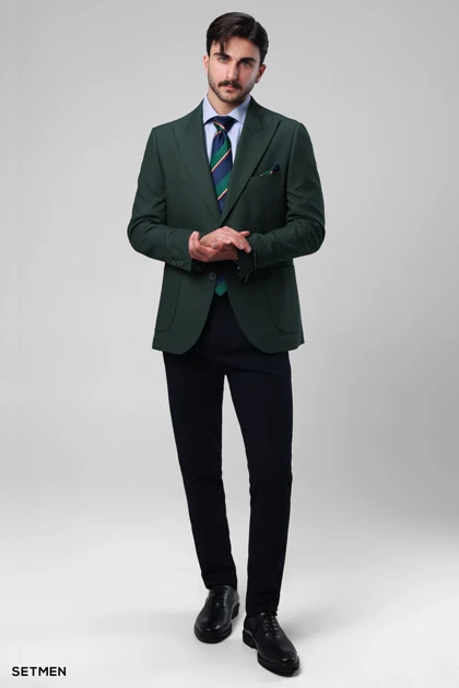 کت تک مردانه نیم آستر دو دکمه یقه ایتالیایی