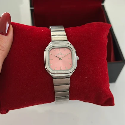 ساعت زنانه الگانس صفحه مربع صورتی کد 775