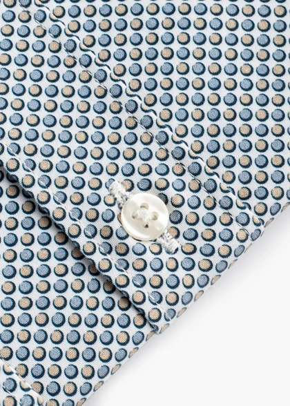 پیراهن کلاسیک ترک طرح دار کرم آبی