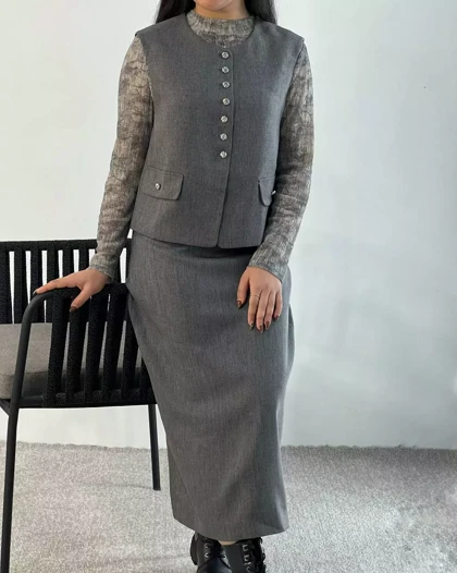 ست سه تیکه بلوز+جلیقه+دامن کد 5530