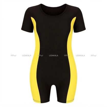 مایو اسلامی آستین دار رنگ زرد طرح نوشته speedo برند سلین