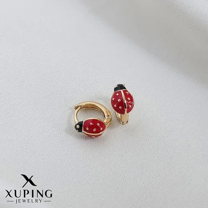 گوشواره حلقه‌ای طرح کفشدوزک با روکش طلا ژوپینگ