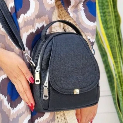 مینی کوله دخترانه فانتزی چرمی سه کاره رنگ مشکی