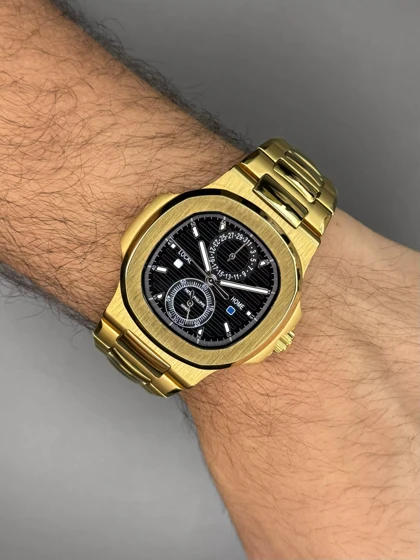 ساعت مچی پتک فیلیپ ناتیلوس بند طلایی صفحه مشکی Patek Philippe Nautilus