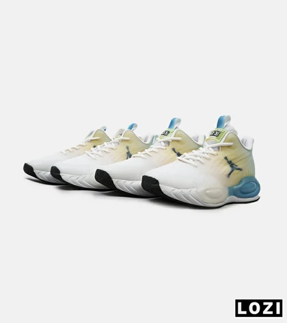کتانی نیم ساق مردانه سفید لیمویی آبی Nike air jordan 23