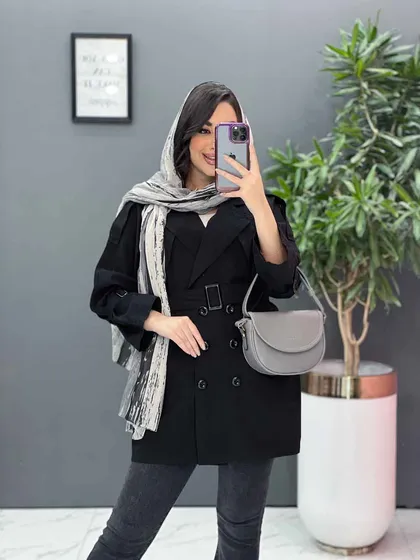 مانتو لینن شش دکمه کمربندی