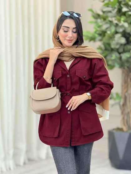 مانتو کتان کمرگت جیب پاکتی