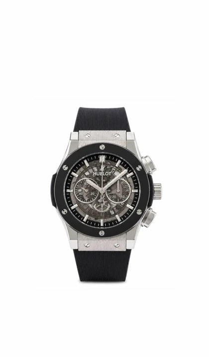 ساعت هابلوت سه موتوره مردانه نقره ای مشکی اسکلتون (کرنوگراف) Hublot Diamonds Silver
