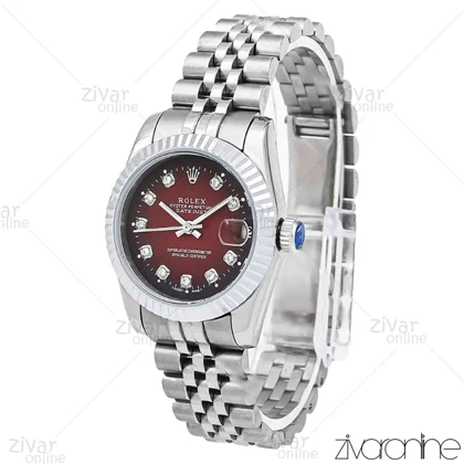 ساعت رولکس دیت جاست زنانه نقره ای صفحه زرشکی مدیوم 106297