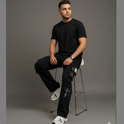 شلوار کارگو شش جیب پایین زیپ مدل sami-مشکی