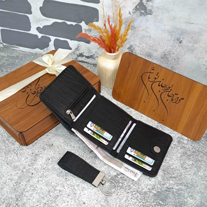 کیف پول چرم جیبی مردانه مدل 3 لت لیزارد مشکی