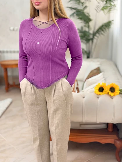 بلوز بافت یقه ضربدری 3349