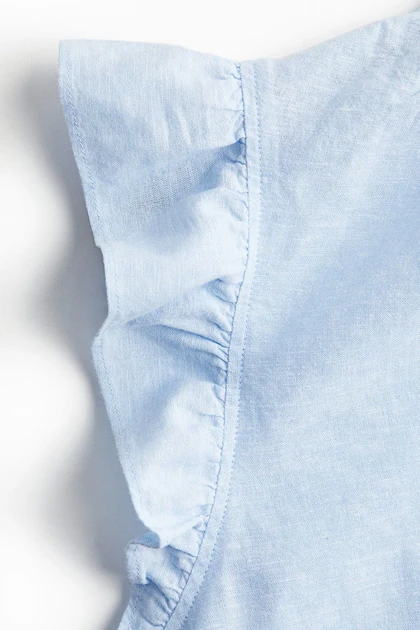 بلوز لینن آستین چین‌دار دکمه سفید H&M271