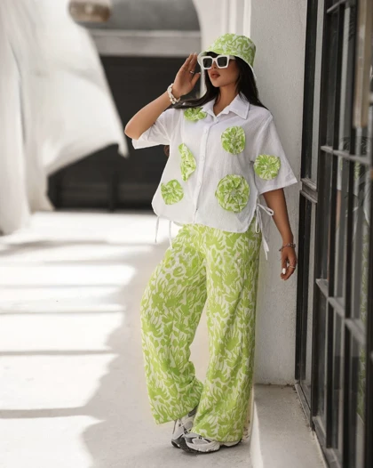 ست سه تیکه شومیزشلوار کلاه هاوین