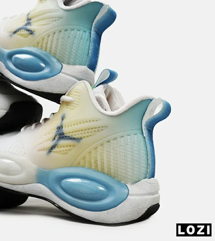 کتانی نیم ساق مردانه سفید لیمویی آبی Nike air jordan 23