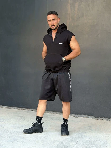 هودی کلاهدار ورزشی نیم زیپ NIKE مشکی