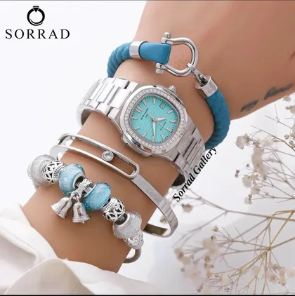 ساعت پتک فیلیپ زنانه / ساده بند استیل رنگ سیلور صفحه دورنگین آبی تیفانی