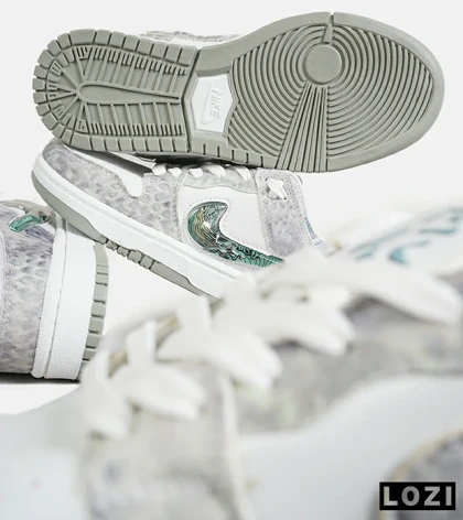 کفش کتانی مردانه و زنانه طوسی سفید سبز نایک NIKE dunk low steam puppet