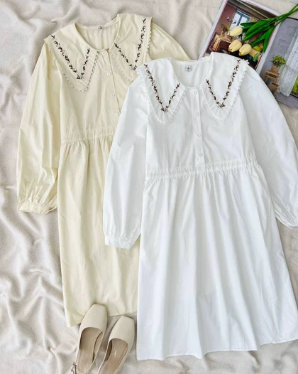 پیراهن کمر چین یقه گلدوزی کد 4550