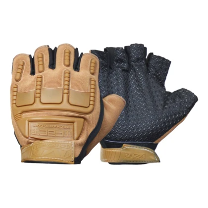دستکش نیم انگشتی تاکتیکال مدل 404F0721 قهوه ای روشن