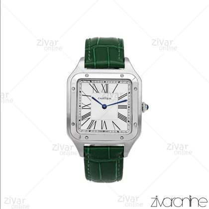 ساعت کارتیر مردانه مدل سانتوس دومونت قاب نقره ای بند چرم سبز 106176