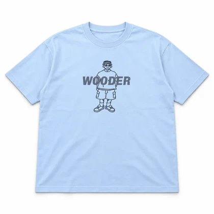 تیشرت مردانه باکسی دو نخ پنبه طرح عروسکی WOODER آبی روشن پرسیسکا