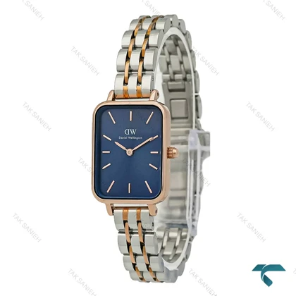 ساعت مستطیلی دنیل ولینگتون زنانه دورنگ رزگلد صفحه سرمه ای DW-7625-L