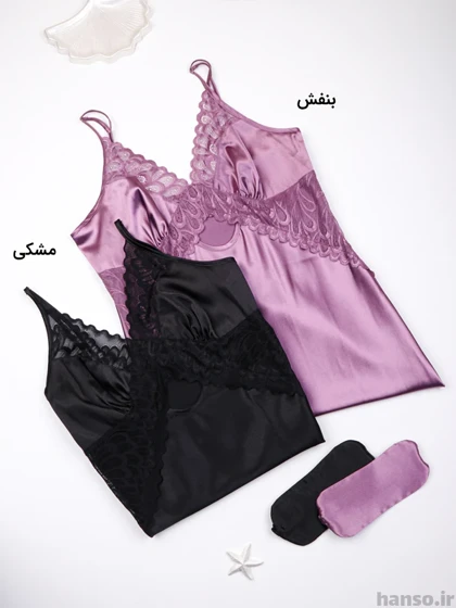 لباس خواب زنانه ساتن و گیپور اما EMA کد 2828