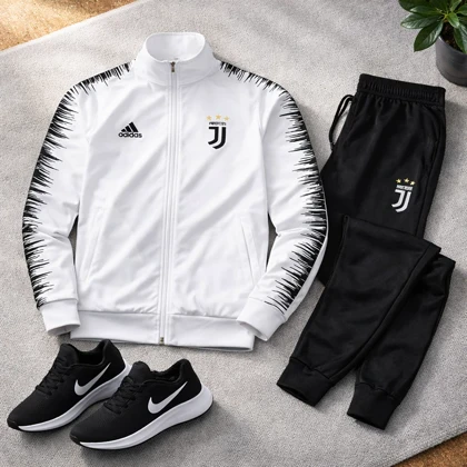 پکیج ست سویشرت شلوار یوونتوس مردانه مدل R77 + کفش ورزشی مردانه Nike مدل Tigo زیره سفید